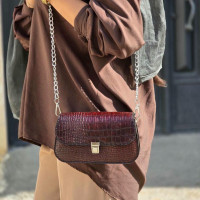 کیف چرم نگین خرمایی سنگی