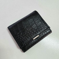 کیف پول چرم دکمه لبه دار مشکی سنگی