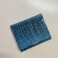 کیف پول چرم دکمه لبه دار آبی سنگی